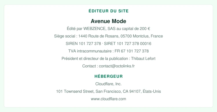 Coordonnées légales de l&rsquo;éditeur et de l&rsquo;hébergeur du site